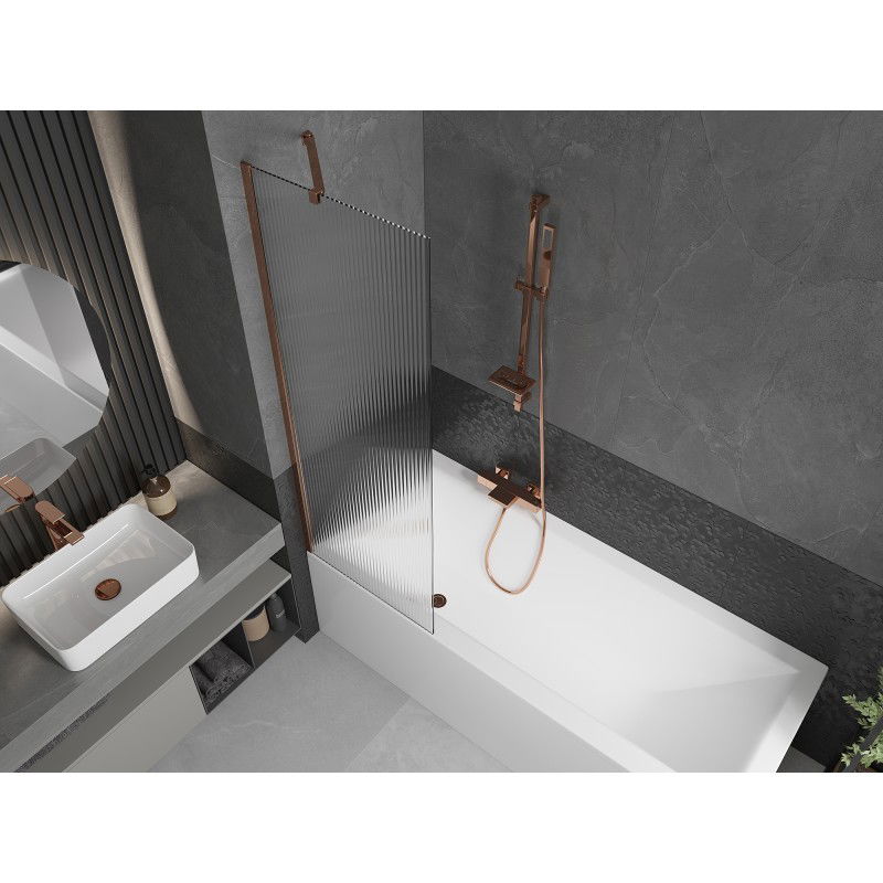 Mexen Next 1-wing bath screen 60 x 150 cm, stripes, rose gold - 895-060-000-00-09-60