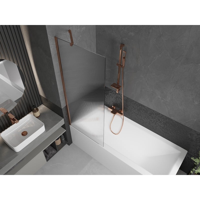 Mexen Next Bathtub Screen 1-Panel 70 x 150 cm, Stripes, Rose Gold - 895-070-000-00-09-60