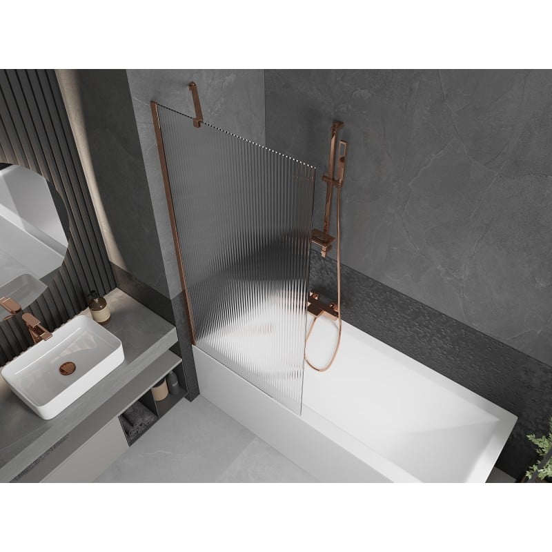 Mexen Next 1-panel bath screen 80 x 150 cm, stripes, rose gold - 895-080-000-00-09-60