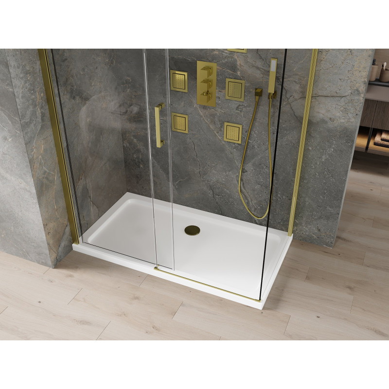 Mexen Omega sliding shower cabin 130 x 70 cm, transparent, gold + Flat shower tray - 825-130-070-50-00-4010