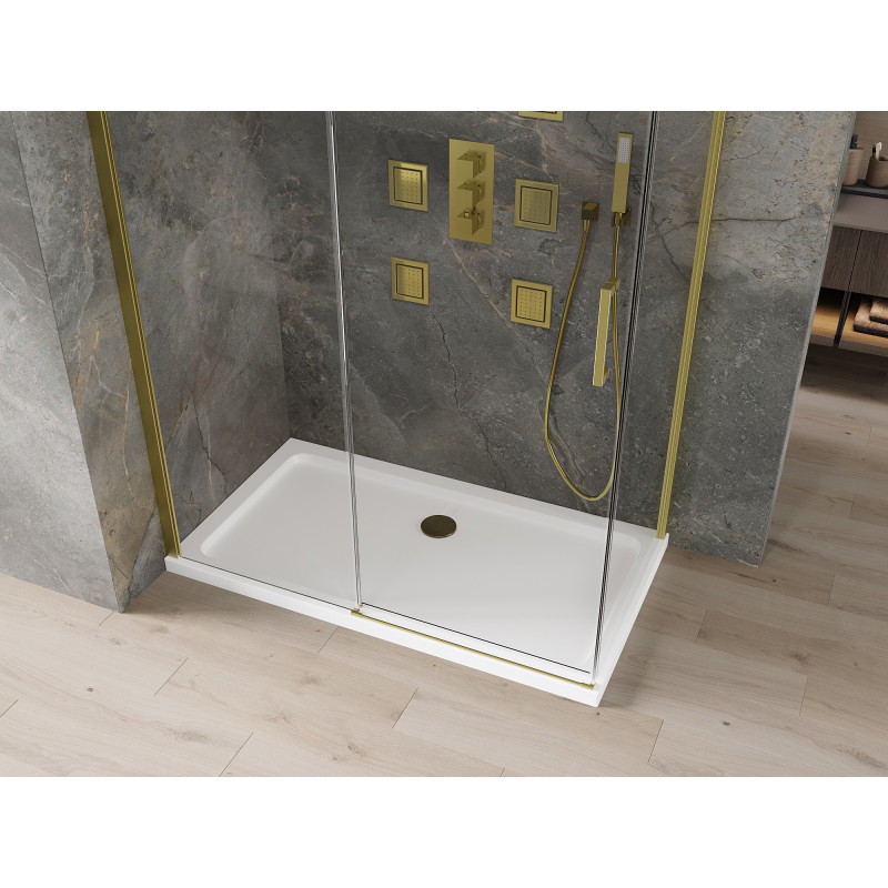 Mexen Omega sliding shower cabin 130 x 70 cm, transparent, gold + Flat shower tray - 825-130-070-50-00-4010