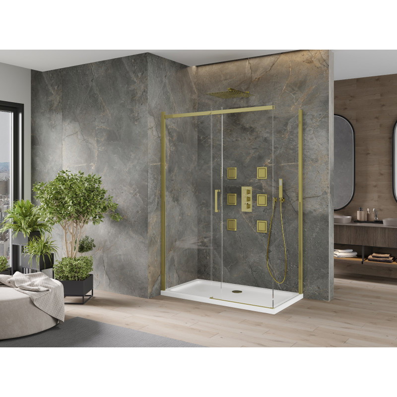 Mexen Omega sliding shower cabin 130 x 70 cm, transparent, gold + Flat shower tray - 825-130-070-50-00-4010