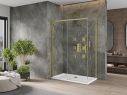 Mexen Omega sliding shower cabin 130 x 70 cm, transparent, gold + Flat shower tray - 825-130-070-50-00-4010