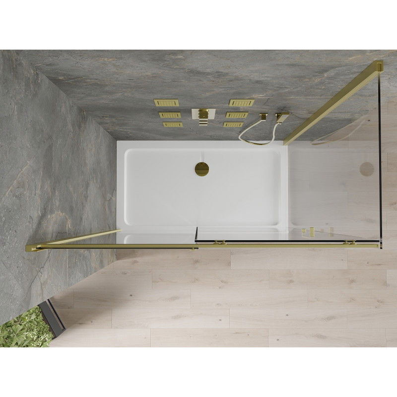 Mexen Omega sliding shower cabin 130 x 70 cm, transparent, gold + Flat shower tray - 825-130-070-50-00-4010