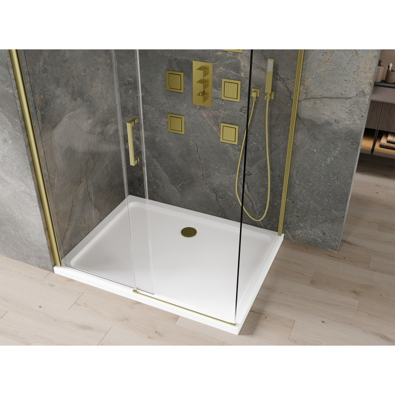 Mexen Omega sliding shower cabin 130 x 90 cm, transparent, gold + Flat shower tray - 825-130-090-50-00-4010