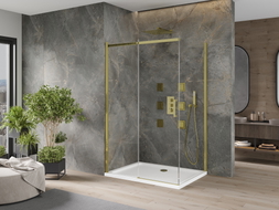 Mexen Omega sliding shower cabin 130 x 100 cm, transparent, gold + Flat shower tray - 825-130-100-50-00-4010