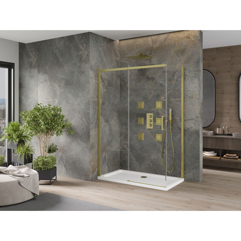 Mexen Omega sliding shower cabin 140 x 70 cm, transparent, gold + Flat tray - 825-140-070-50-00-4010