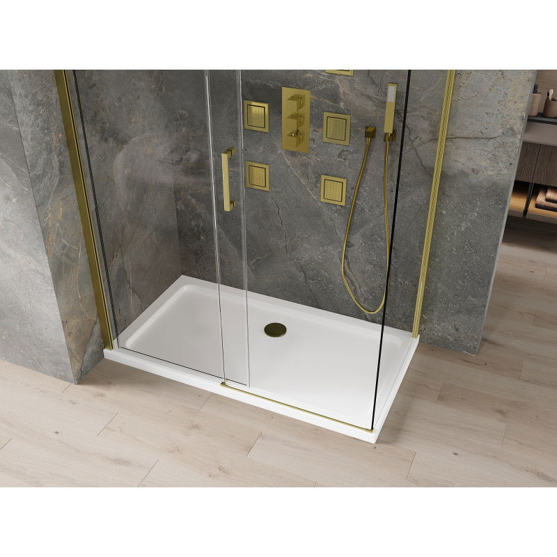 Mexen Omega sliding shower cabin 140 x 70 cm, transparent, gold + Flat tray - 825-140-070-50-00-4010