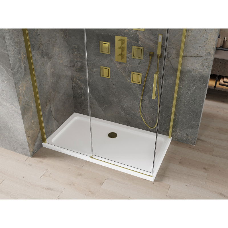 Mexen Omega sliding shower cabin 140 x 70 cm, transparent, gold + Flat tray - 825-140-070-50-00-4010