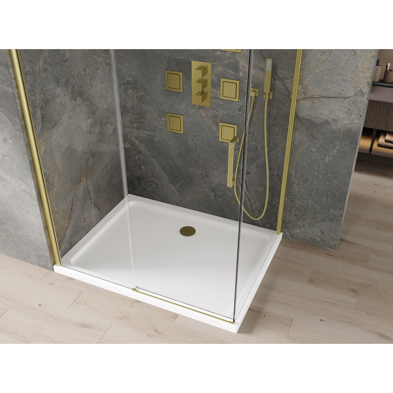 Mexen Omega sliding shower cabin 140 x 90 cm, transparent, gold + Flat shower tray - 825-140-090-50-00-4010