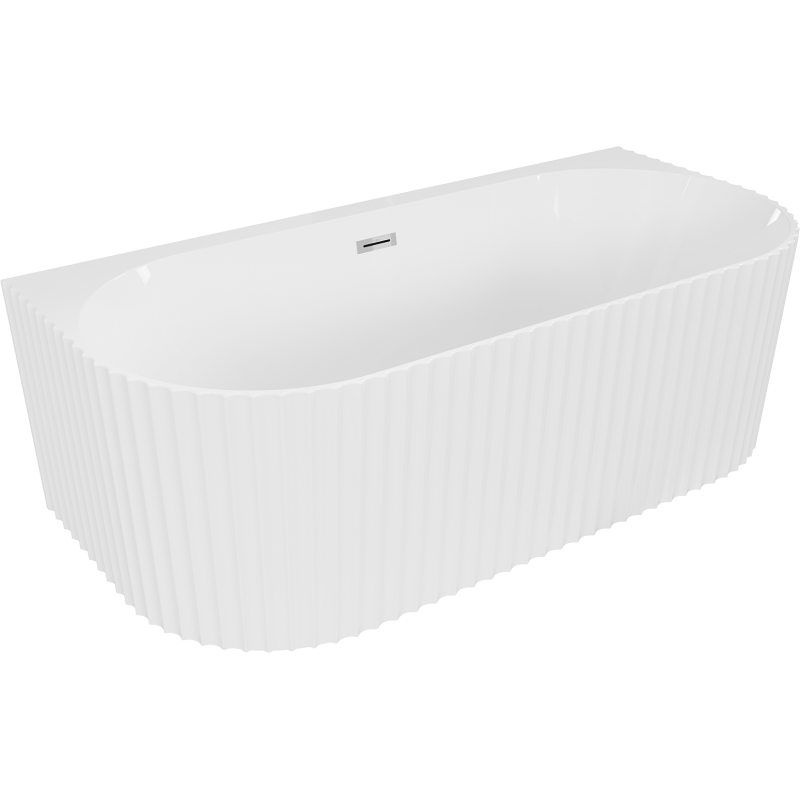 Mexen Sella freestanding wall-adjacent ribbed bathtub 150 x 75 cm, glossy white, chrome overflow - 52711507500-01