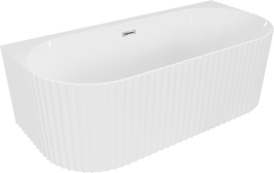 Mexen Sella freestanding wall-adjacent ribbed bathtub 150 x 75 cm, glossy white, chrome overflow - 52711507500-01