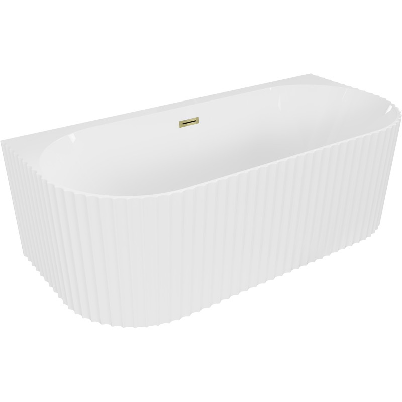 Mexen Sella freestanding wall-mounted grooved bathtub 150 x 75 cm, white gloss, gold overflow - 52711507500-50
