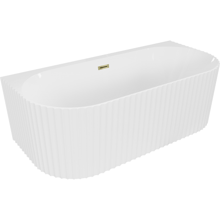Mexen Sella freestanding back-to-wall ribbed bathtub 150 x 75 cm, white gloss, gold overflow - 52711507500-50
