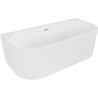 Mexen Sella freestanding wall-adjacent ribbed bathtub 150 x 75 cm, white gloss, gold brushed overflow - 52711507500-55