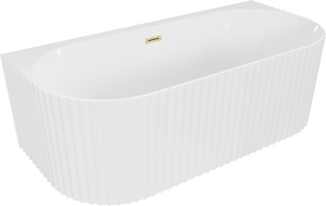 Mexen Sella freestanding wall-adjacent ribbed bathtub 150 x 75 cm, white gloss, gold brushed overflow - 52711507500-55