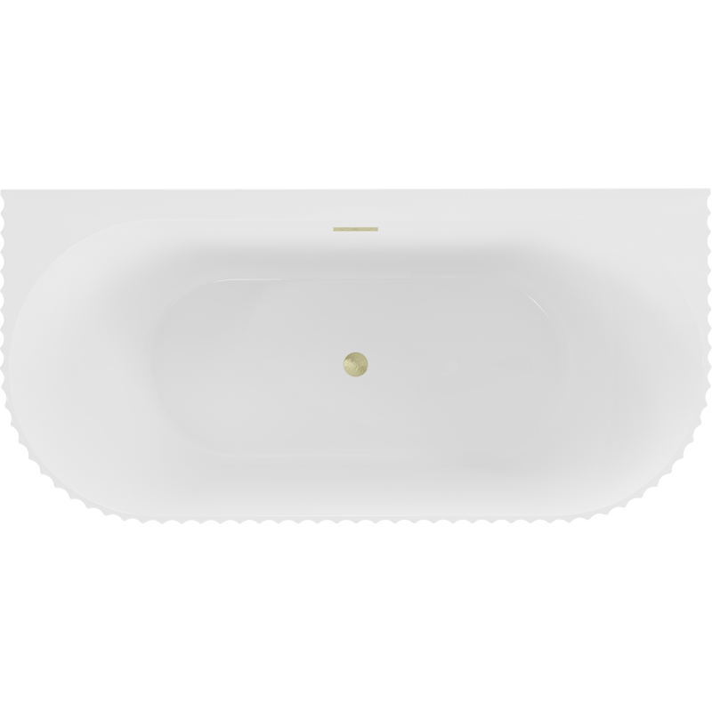 Mexen Sella freestanding back-to-wall fluted bath 150 x 75 cm, white gloss, brushed gold overflow - 52711507500-55