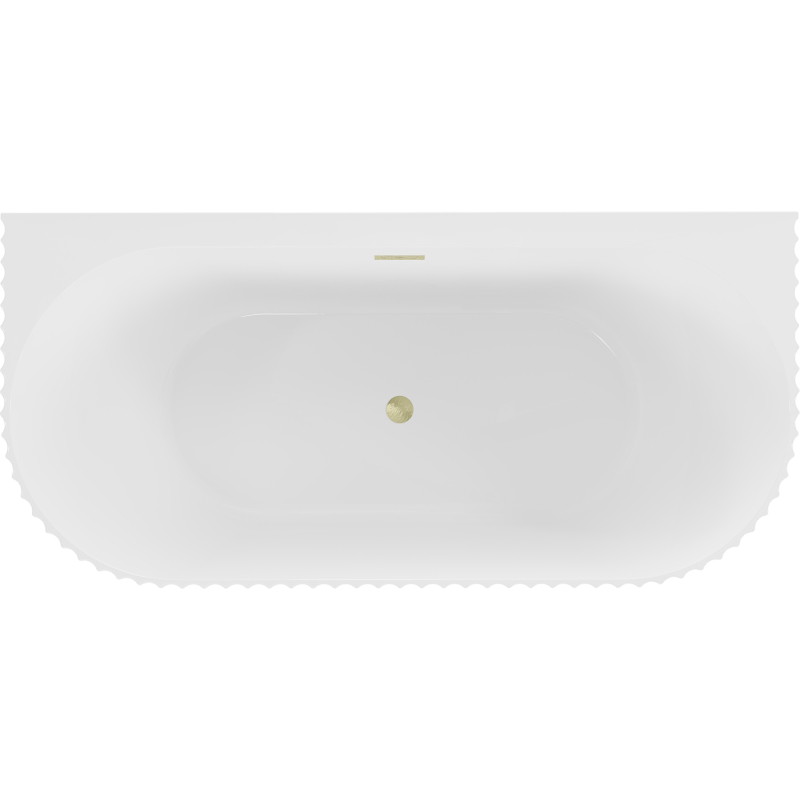Mexen Sella freestanding wall-adjacent ribbed bathtub 150 x 75 cm, white gloss, gold brushed overflow - 52711507500-55