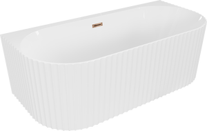 Mexen Sella freestanding wall-adjacent ridged bathtub 150 x 75 cm, glossy white, rose gold overflow - 52711507500-60