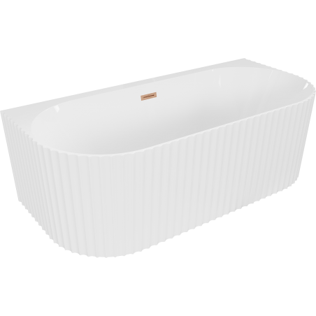 Mexen Sella freestanding back-to-wall fluted bathtub 150 x 75 cm, white gloss, brushed copper overflow - 52711507500-65