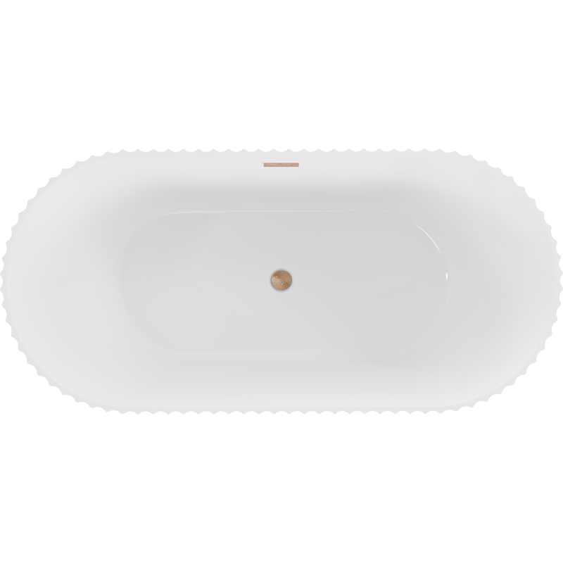 Mexen Paola freestanding ribbed bath 150 x 75 cm, white gloss, brushed copper overflow - 52721507500-65