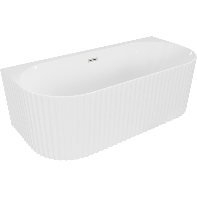 Mexen Sella free-standing wall-adjacent fluted bathtub 150 x 75 cm, white gloss, brushed nickel overflow - 52711507500-97