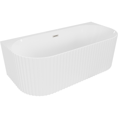 Mexen Sella free-standing wall-adjacent fluted bathtub 150 x 75 cm, white gloss, brushed nickel overflow - 52711507500-97