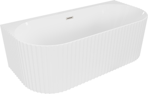 Mexen Sella free-standing wall-adjacent fluted bathtub 150 x 75 cm, white gloss, brushed nickel overflow - 52711507500-97