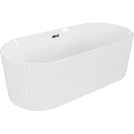 Mexen Paola freestanding ribbed bathtub 150 x 75 cm, white gloss, brushed gun gray overflow - 52721507500-66