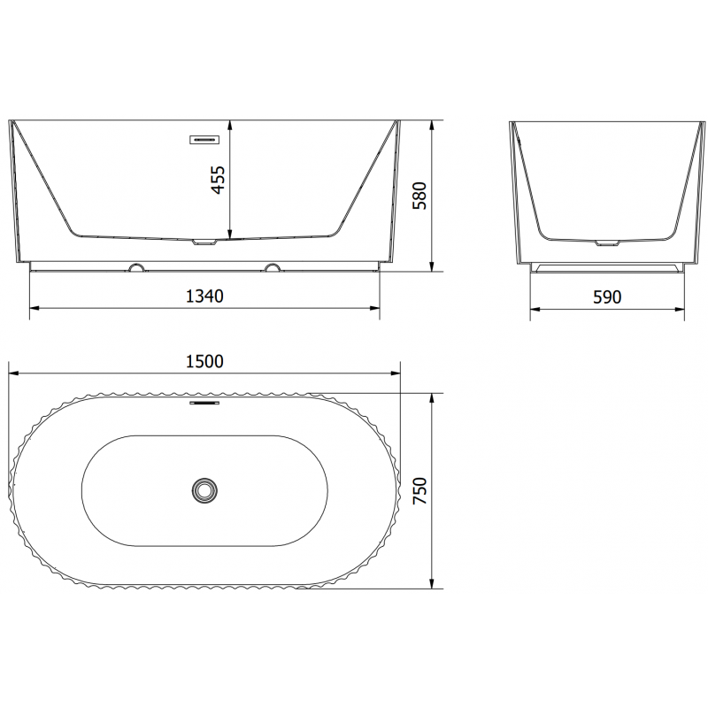Mexen Paola freestanding ribbed bathtub 150 x 75 cm, white matte, white overflow - 52721507501-20