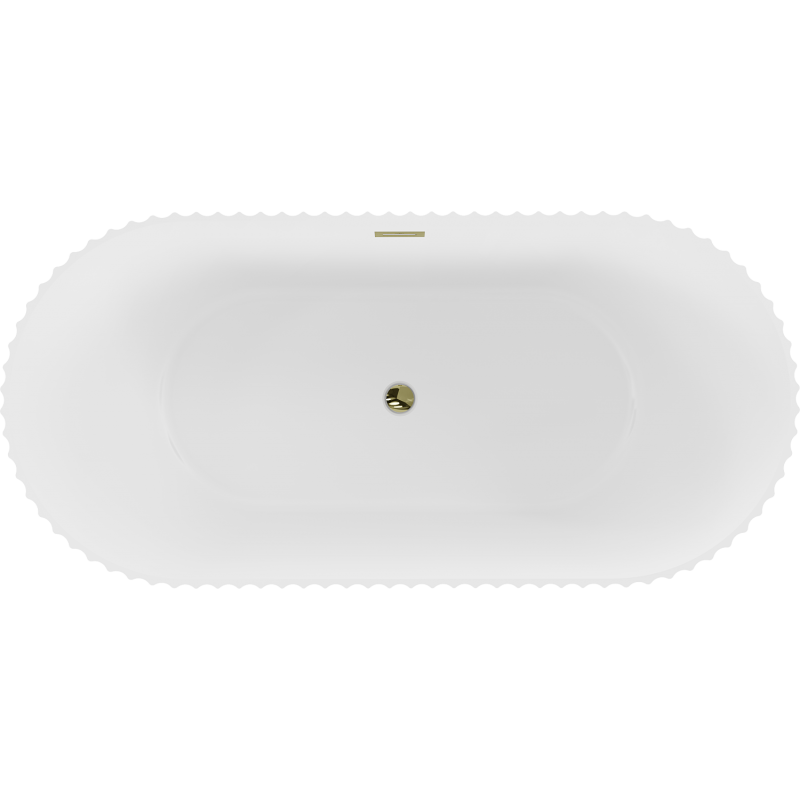 Mexen Paola freestanding fluted bath 150 x 75 cm, white matte, gold overflow - 52721507501-50
