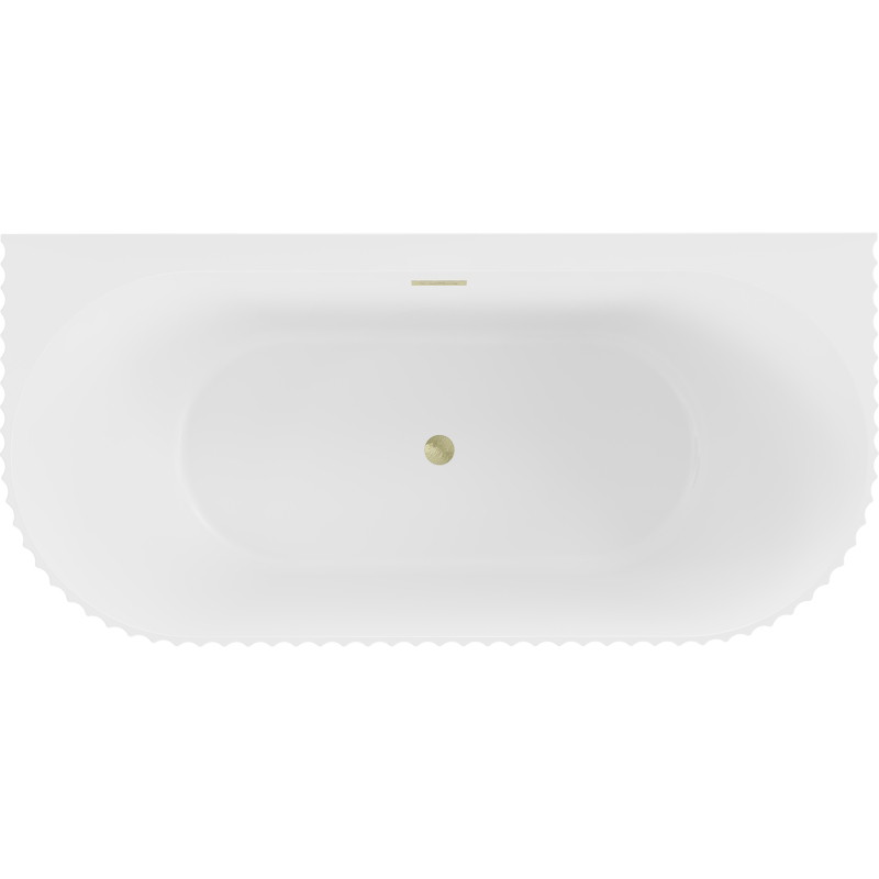 Mexen Sella free-standing wall-adjacent fluted bathtub 150 x 75 cm, white matte, golden brushed overflow - 52711507501-55