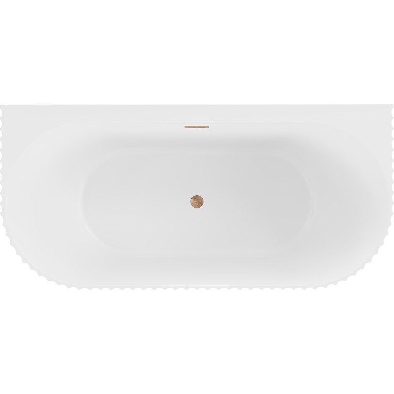Mexen Sella free-standing wall-adjacent fluted bathtub 150 x 75 cm, white matte, brushed copper overflow - 52711507501-65