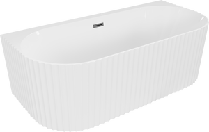 Mexen Sella freestanding back-to-wall fluted bathtub 150 x 75 cm, white matte, gun gray brushed overflow - 52711507501-66