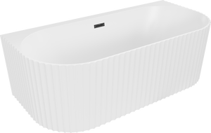 Mexen Sella freestanding wall-adjacent ribbed bathtub 150 x 75 cm, white matte, black overflow - 52711507501-70