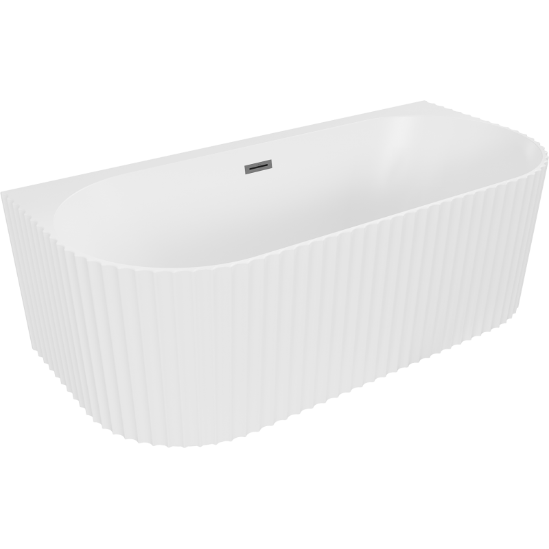Mexen Sella free-standing fluted wall-adjacent bathtub 150 x 75 cm, white mat, gun metal overflow - 52711507501-95