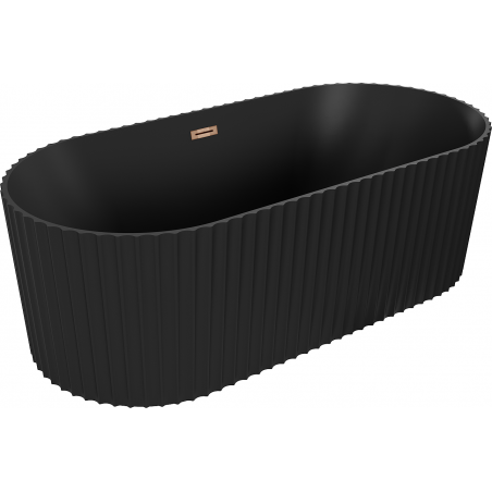 Mexen Paola freestanding fluted bathtub 150 x 75 cm, black matte, overflow rose gold - 52721507571-60
