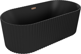 Mexen Paola freestanding fluted bathtub 150 x 75 cm, black matte, overflow rose gold - 52721507571-60