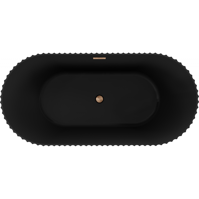Mexen Paola freestanding ribbed bathtub 150 x 75 cm, black matte, brushed copper overflow - 52721507571-65