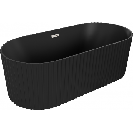 Mexen Paola freestanding fluted bathtub 150 x 75 cm, matte black, brushed nickel overflow - 52721507571-97