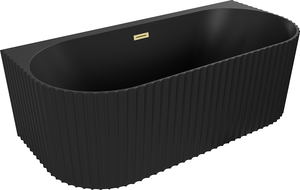 Mexen Sella freestanding wall-mounted fluted bathtub 150 x 75 cm, black matte, overflow in brushed gold - 52711507571-55