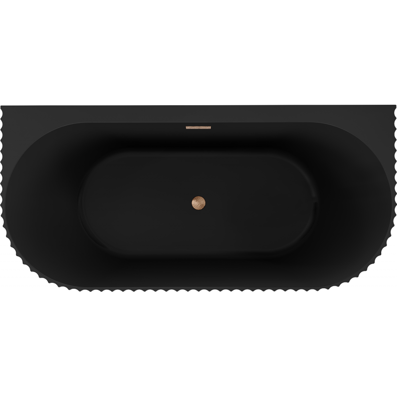 Mexen Sella freestanding ribbed wall bath 150 x 75 cm, black matte, brushed copper overflow - 52711507571-65