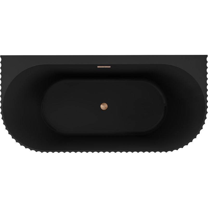 Mexen Sella freestanding wall-adjacent fluted bathtub 150 x 75 cm, black matte, brushed copper overflow - 52711507571-65