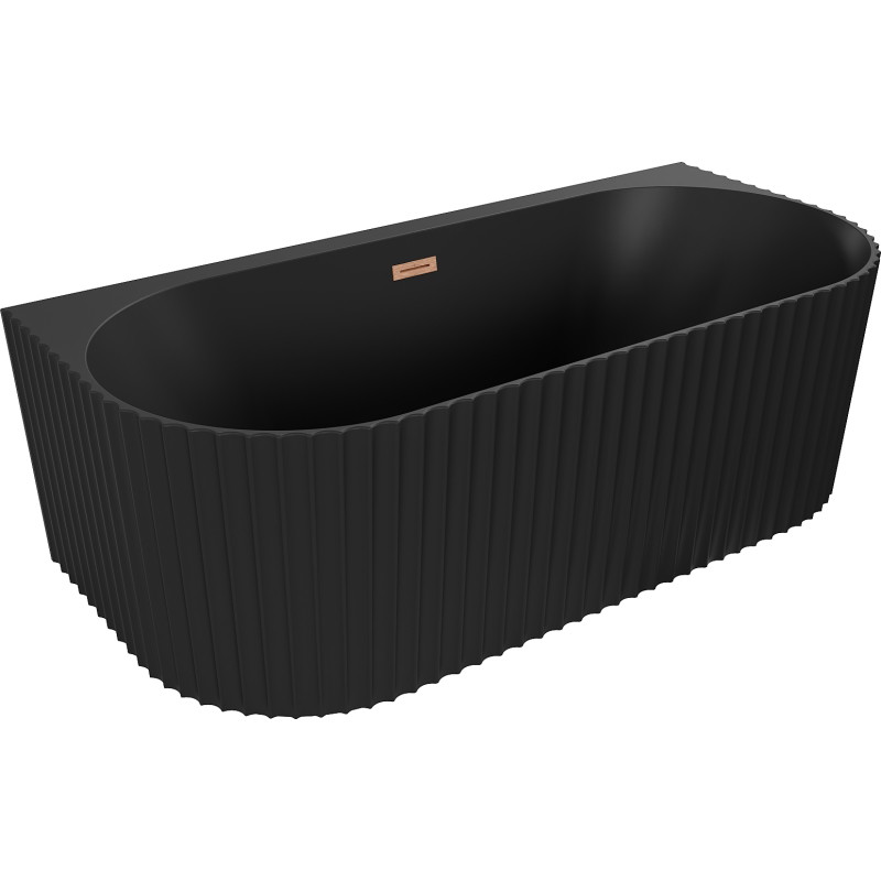 Mexen Sella freestanding wall-adjacent fluted bathtub 150 x 75 cm, black matte, brushed copper overflow - 52711507571-65
