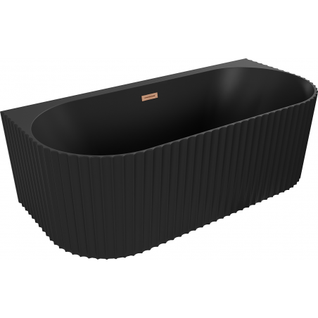 Mexen Sella freestanding wall-adjacent fluted bathtub 150 x 75 cm, black matte, brushed copper overflow - 52711507571-65