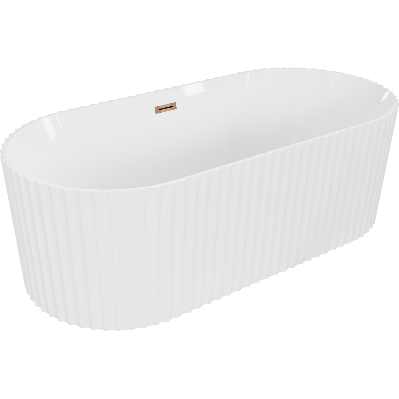 Mexen Paola freestanding fluted bath 170 x 80 cm, white gloss, overflow rose gold - 52721708000-60