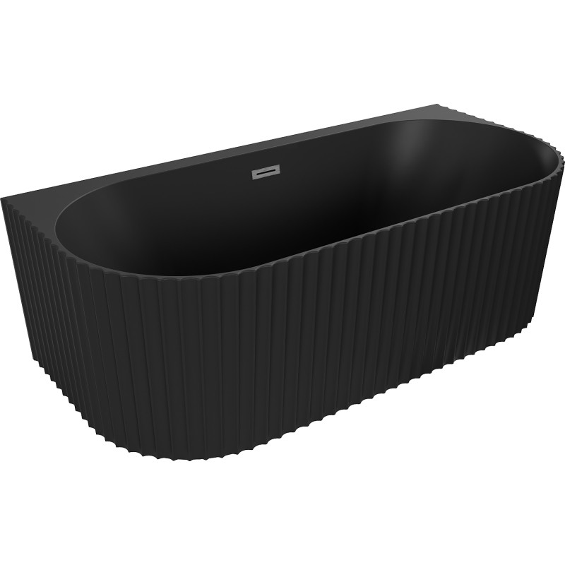 Mexen Sella freestanding wall-mounted fluted bathtub 150 x 75 cm, black matte, overflow gun gray brushed - 52711507571-66