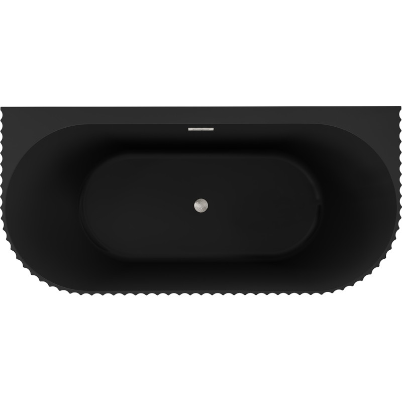 Mexen Sella freestanding back-to-wall fluted bathtub 150 x 75 cm, black matte, brushed nickel overflow - 52711507571-97