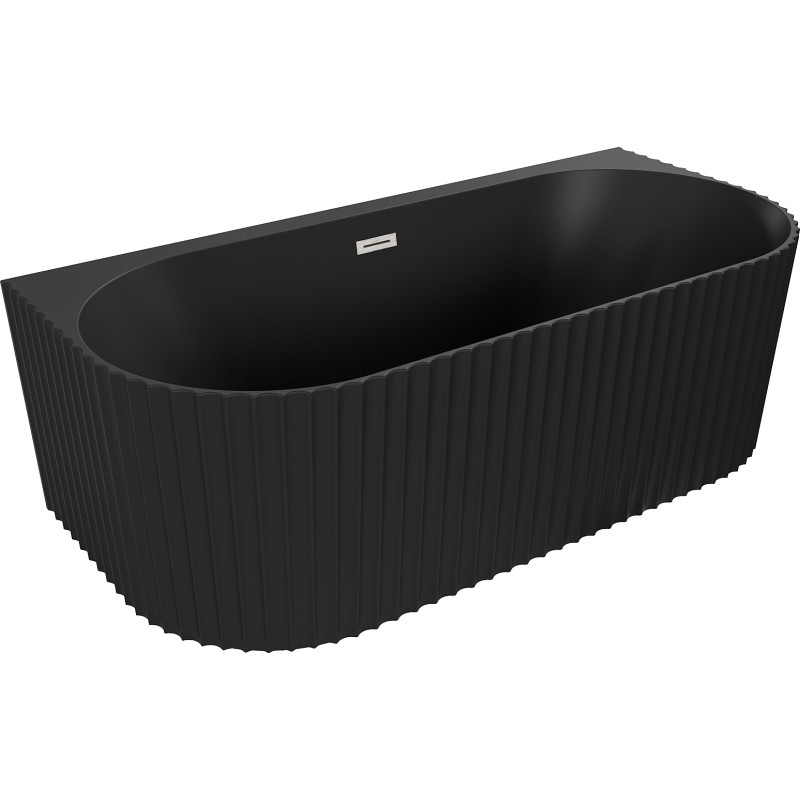 Mexen Sella freestanding back-to-wall fluted bathtub 150 x 75 cm, black matte, brushed nickel overflow - 52711507571-97