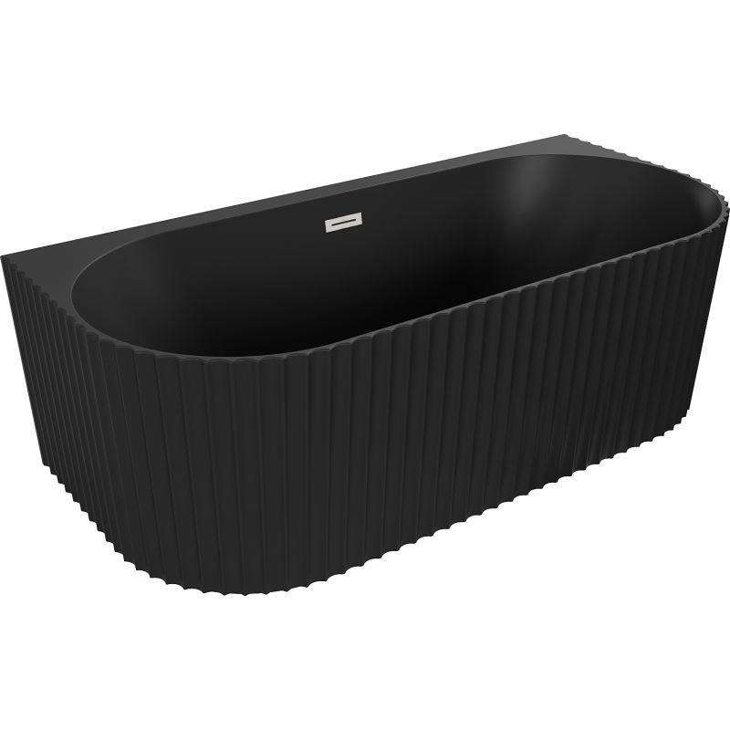 Mexen Sella freestanding wall-adjacent ribbed bathtub 150 x 75 cm, matte black, brushed nickel overflow - 52711507571-97